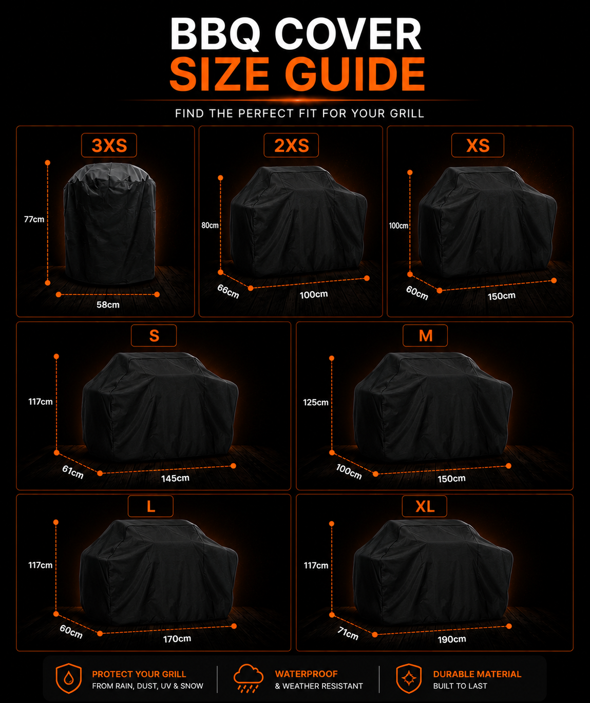 Black Waterproof BBQ Cover