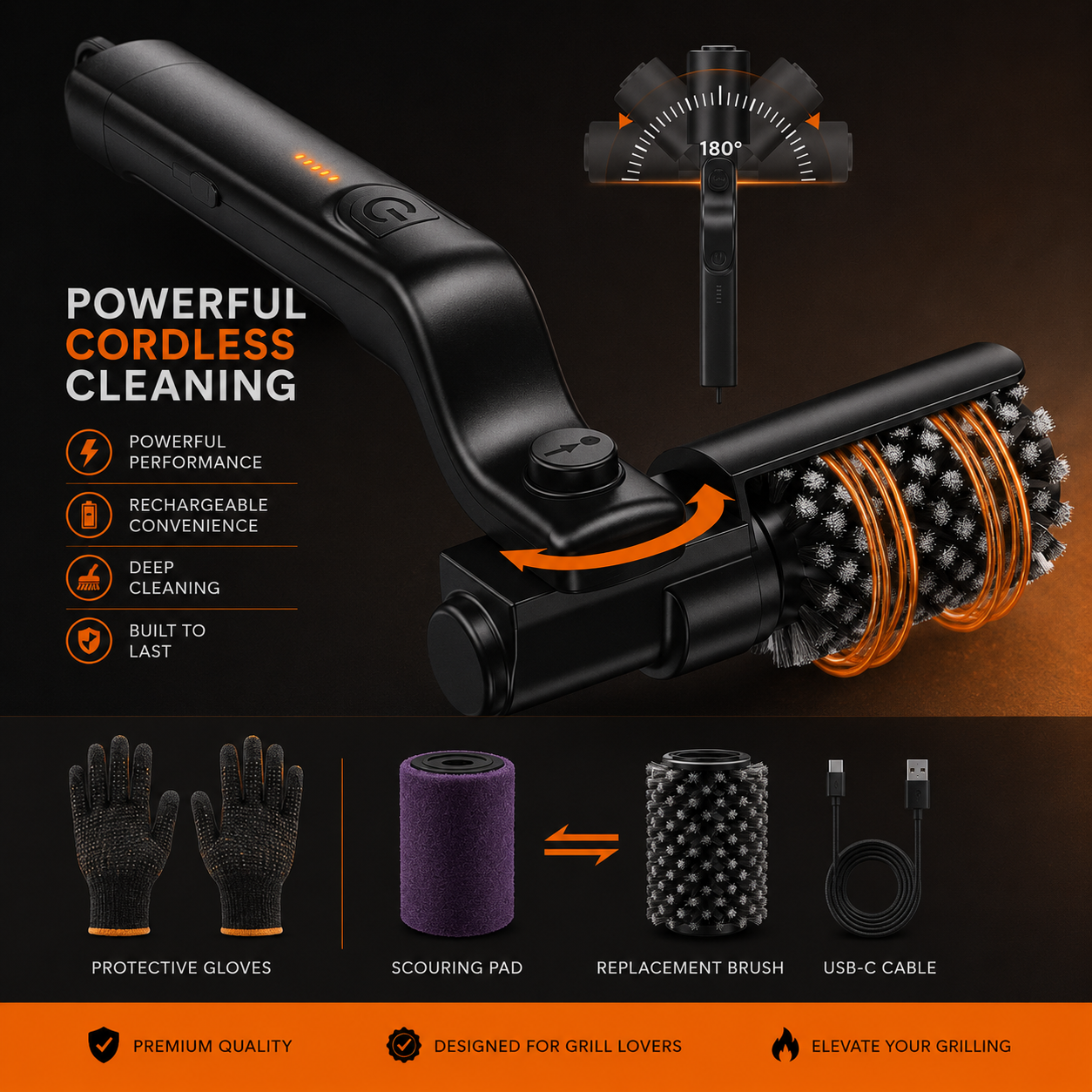 Electric Grill Brush Cleaning 360º